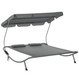 Outsunny Garden Double Hammock Sun Lounger Day Bed Canopy W/ Stand & 2