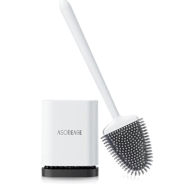Asobeage Silicone Toilet Brush Flexible Head, Long Handle,