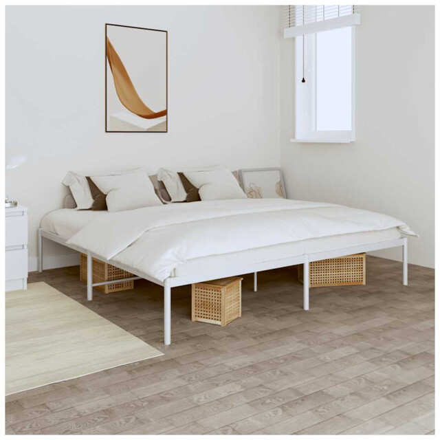 Bed Frame White Steel 180x200 Cm Powder-coated Metal Slatted Storage
