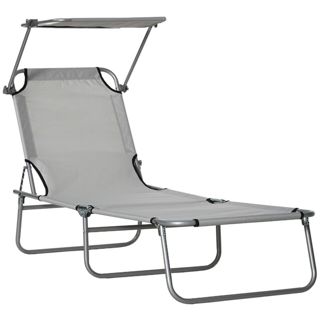 Outsunny Folding Chair Sun Lounger Sunshade Canopy Garden Recliner