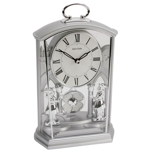 Rhythm Silver Carriage Mantel Clock With Swinging Pendulum 4rp796wr19