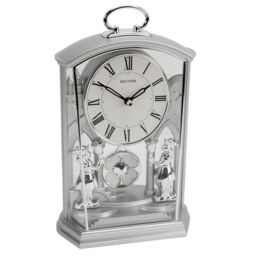 Rhythm Silver Carriage Mantel Clock With Swinging Pendulum 4rp796wr19