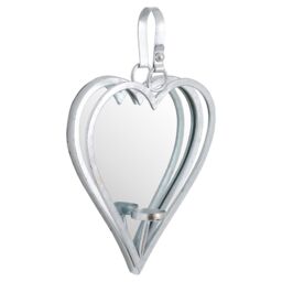 Wall Mounted Mirror Heart Candle Tealight Holder Silver Metal Sconce