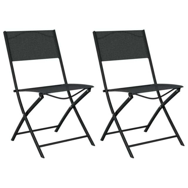 Folding Outdoor Chairs 2 Pcs Black Steel And Textilene Vidaxl