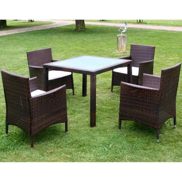 5 Piece Outdoor Dining Set With Cushions Poly Rattan Brown Vidaxl