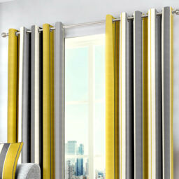 Whitworth Stripe Ochre Eyelet Ring Top Curtains. 100% Cotton. Choice