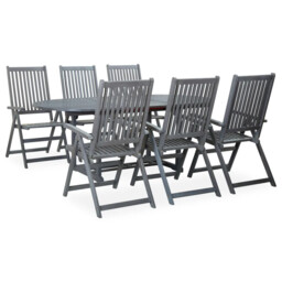 Garden Dining Set - Grey - Solid Acacia Wood - 7 Piece Set - Foldable