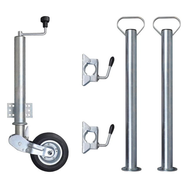 Trailer Jack Wheel 200mm Rubber Wheel, 60mm Tube, Galvanised Steel,