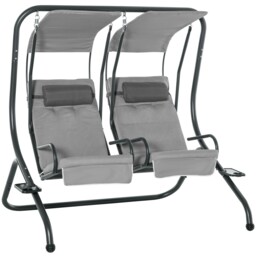 Outsunny Canopy Swing 2 Separate Relax Chairs W/ Removable Canopy Grey