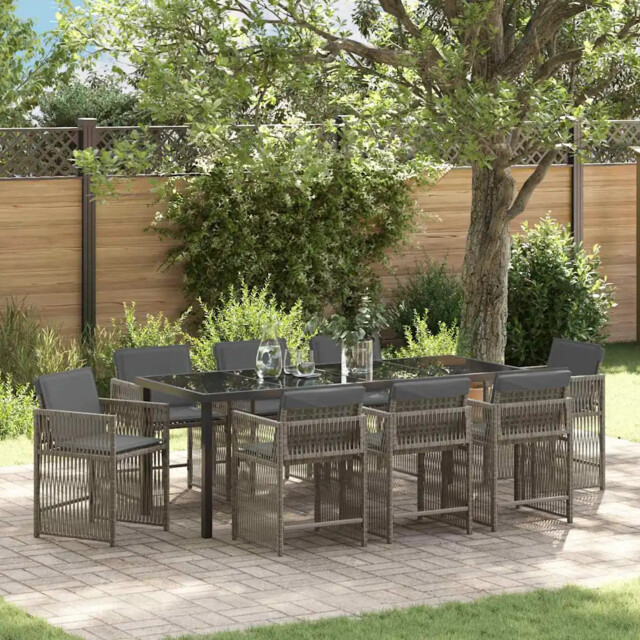 Garden Dining Set 9 Pcs Grey Poly Rattan Vidaxl
