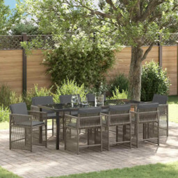 Garden Dining Set 9 Pcs Grey Poly Rattan Vidaxl