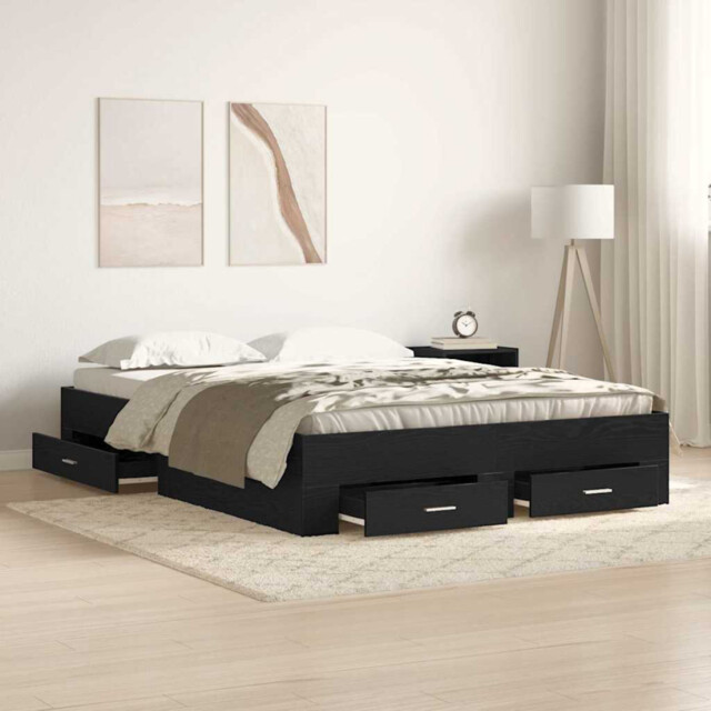 Bed Frame King 160x200cm Engineered Wood Black Oak Storage Drawers
