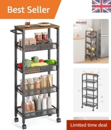 Multi-functional 5-tier Storage Trolley For Kitchen & Bathroom - Easy