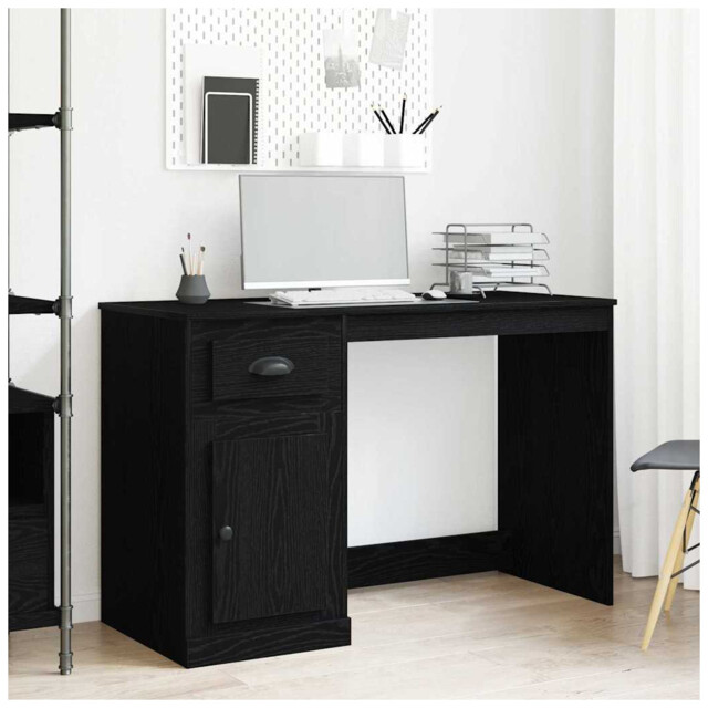 Writing Desk Black Oak 115x50x75cm Engineered Wood Compact Drawer