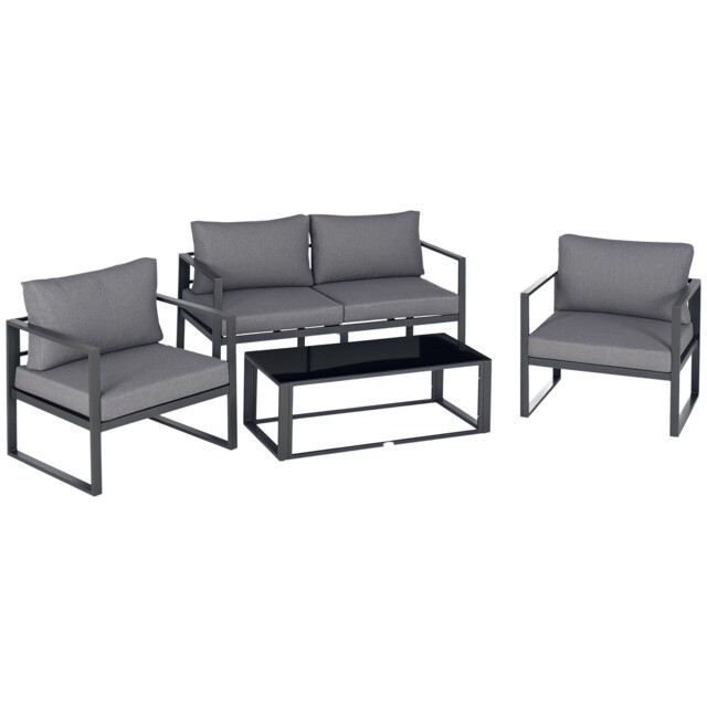 Outsunny 4 Pieces Garden Sectional Sofa Table Furniture Set Aluminium