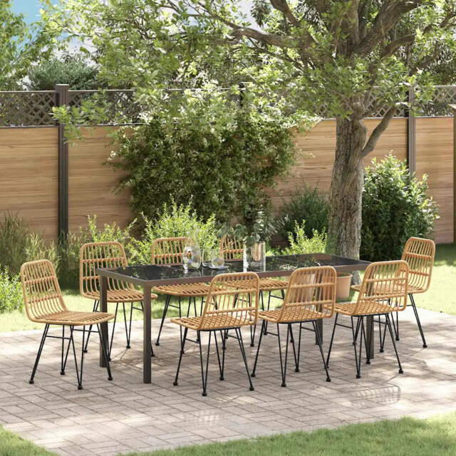 Garden Dining Set 9 Pcs Brown Powder-coated Steel Vidaxl