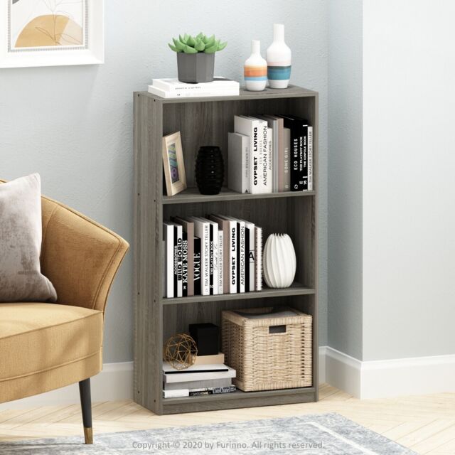 Furinno Basic Book Shelf, 3-tier Modern Bookshelf, Bookcase, French