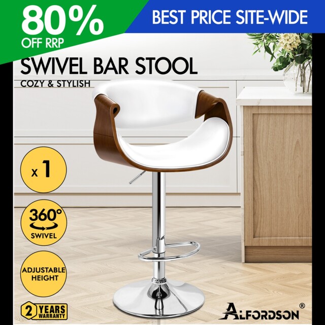 Alfordson Bar Stool Pu Leather Wooden Armrest Swivel Pub Breakfast