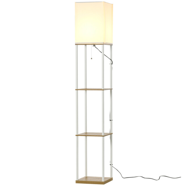Floor Lamp White Metal & Fabric 26x26x159cm Column With 2 Shelves