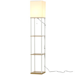 Floor Lamp White Metal & Fabric 26x26x159cm Column With 2 Shelves