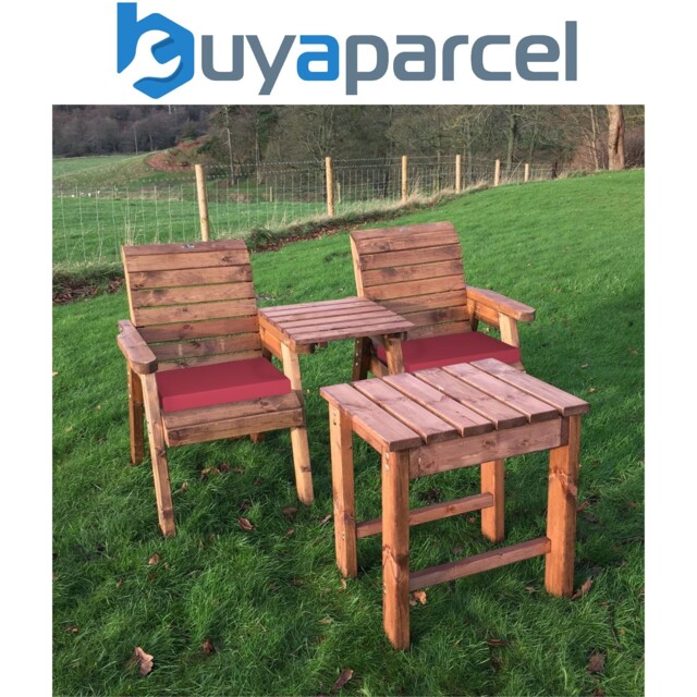 Charles Taylor Deluxe Wooden Garden 2x Armchair Chair & Coffee Table