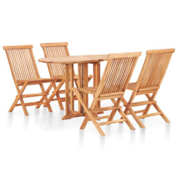 5 Piece Folding Outdoor Dining Set Solid Teak Wood Vidaxl