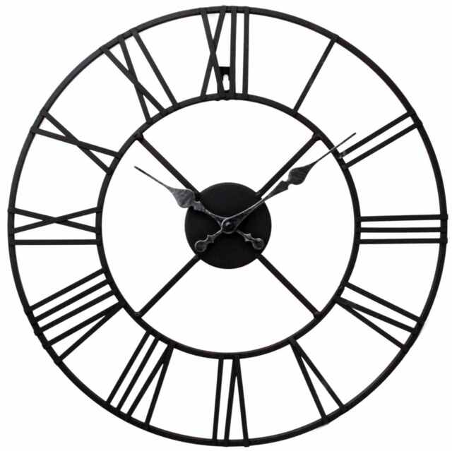 Large Metal Skeleton Roman Numeral Wall Clock Black Round & Square