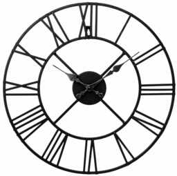 Large Metal Skeleton Roman Numeral Wall Clock Black Round & Square