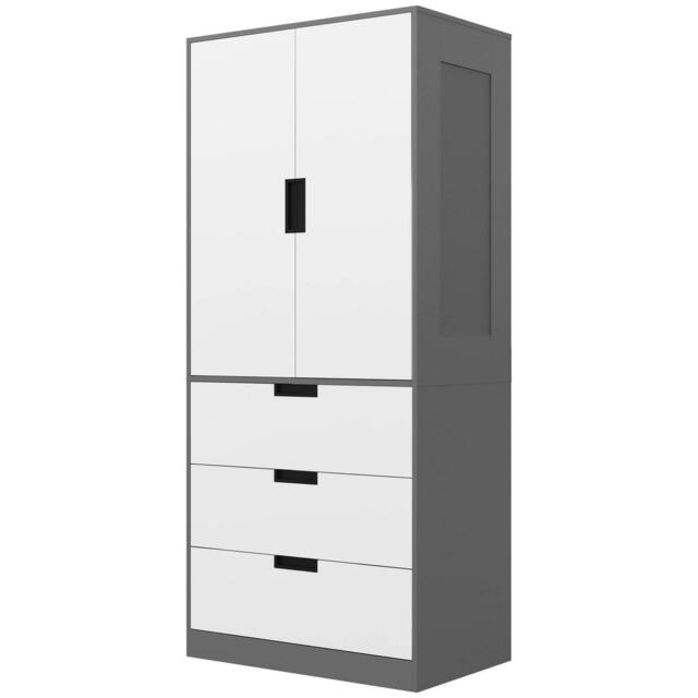Homcom 2 Door Wardrobe White Wardrobe With 3 Drawer And Hanging Rod