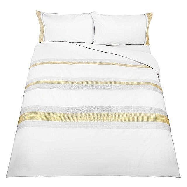John Lewis Soraya Embroidered Stripe Duvet Cover Set Saffron Queen Rrp