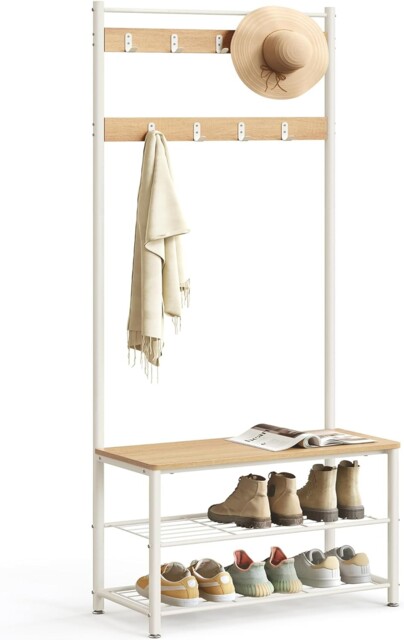 Vasagle Hsr041w09 3-in-1 Steel Frame Coat Rack With Shoe Shelf Hallway