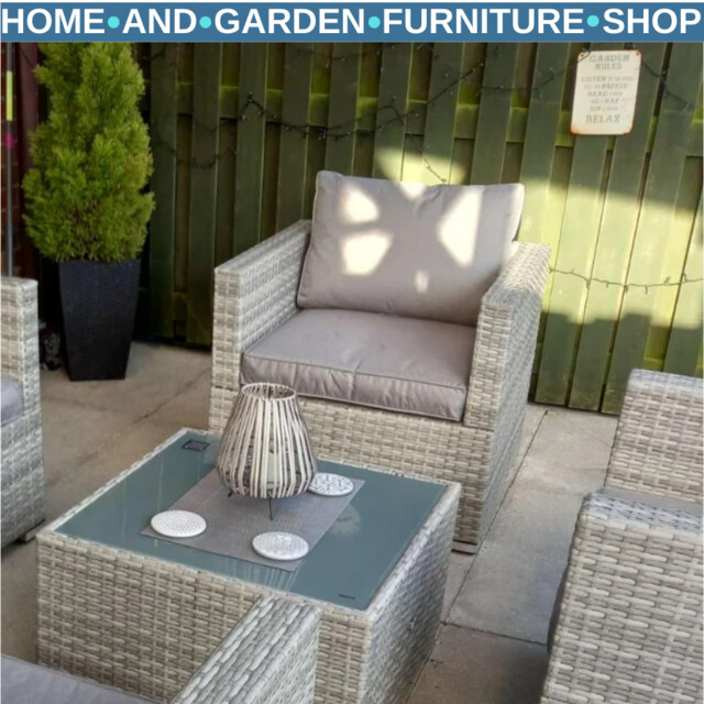 Wicker Garden Coffee Table W/ Glass Top Outdoor Patio Furniture For