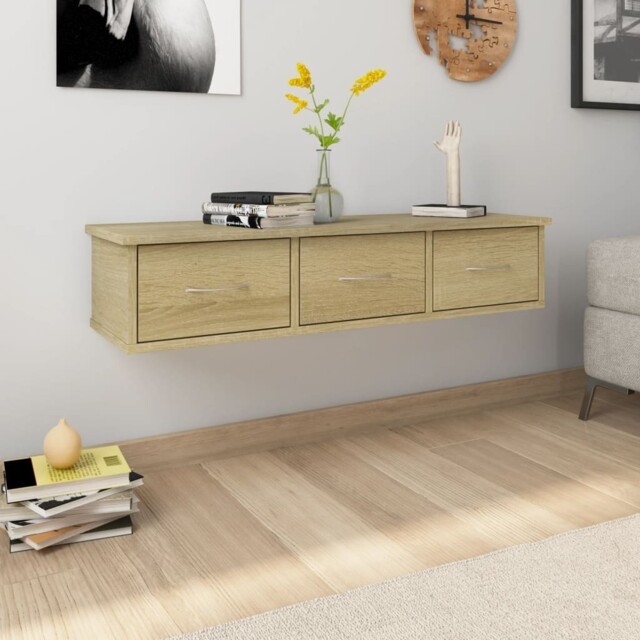 3 Drawers Storage Cabinet Wall Mounted Floating Wooden Shelf Storage
