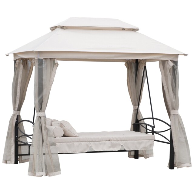 Outsunny 3 Person Canopy Gazebo Swing Outdoor Patio Lounge W/ Mesh
