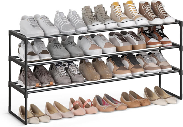 Songmics 3-tier Shoe Rack, Shoe Storage Organiser, Metal Storage Rack,