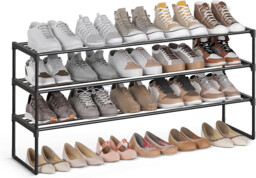 Songmics 3-tier Shoe Rack, Shoe Storage Organiser, Metal Storage Rack,