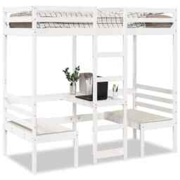 Loft Bed Frame With Desk And Chairs White 90x190cm Solid Wood Pine