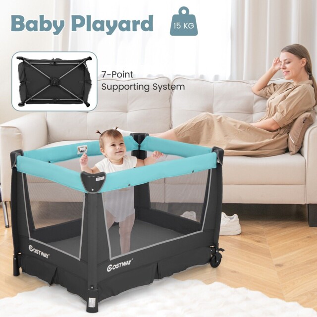 Costway 5-in-1 Toddlers Portable Travel Cot Baby Playard Convertible