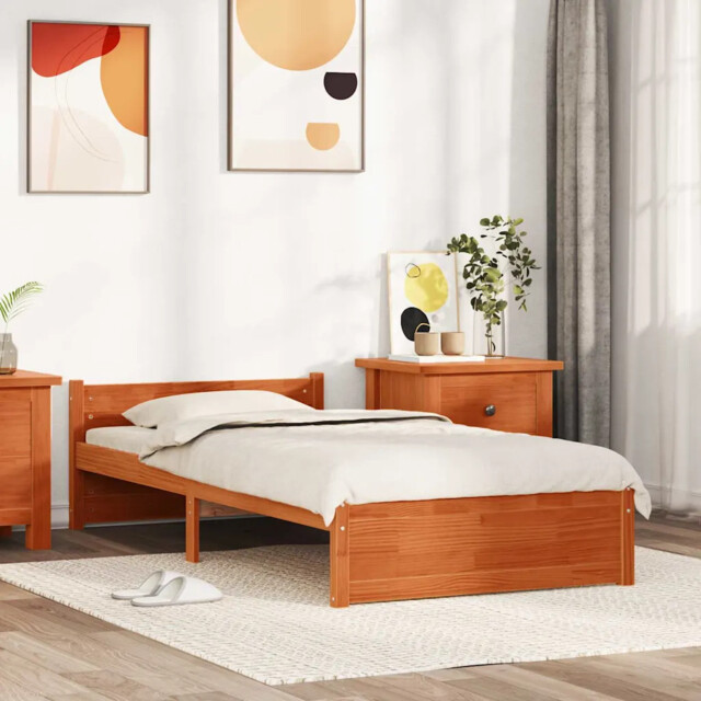 Bed Frame With Headboard Wax Brown 90 X 190 Cm Solid Pine Wood Vidaxl