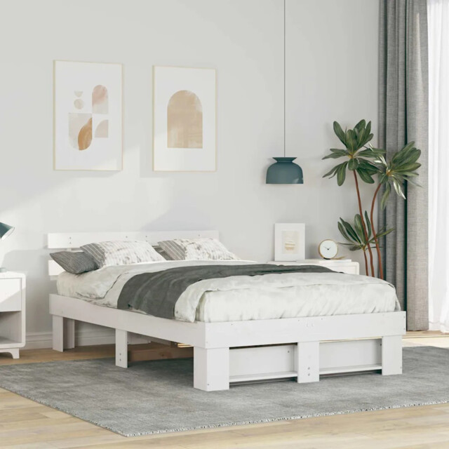 Bed Frame With Headboard White 135 X 190 Cm Solid Pine Wood Vidaxl
