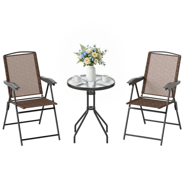 Outsunny Patio Bistro Set Folding Chairs Garden Coffee Table For