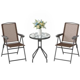 Outsunny Patio Bistro Set Folding Chairs Garden Coffee Table For