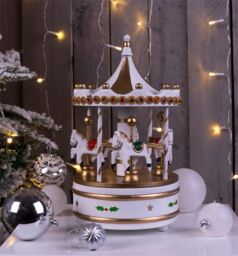 Christmas Wooden Festive Carousel Music Box Xmas Showpiece (white &