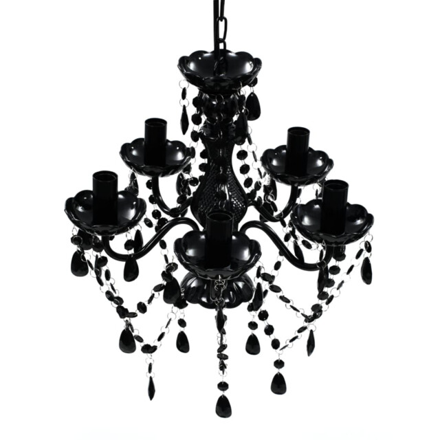 Chandelier Black Acrylic Crystal 38cm Dia X 45cm H Slim 5-light E14