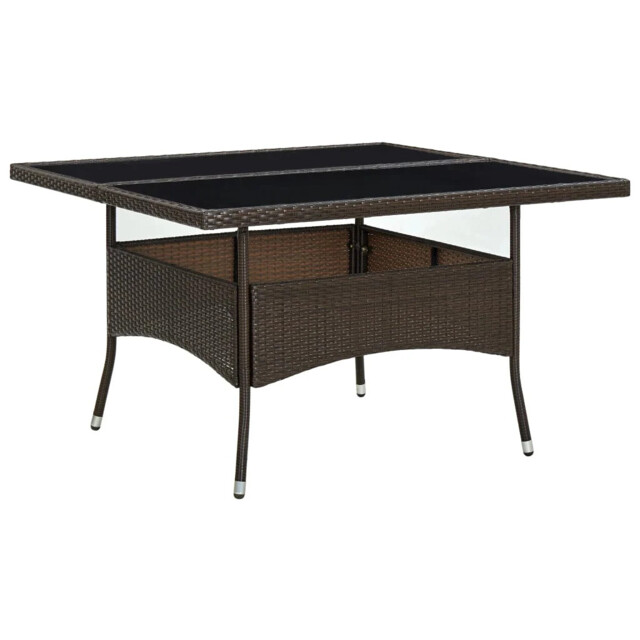 Outdoor Patio 1.2m Square Poly Rattan Garden Dining Table With Glass