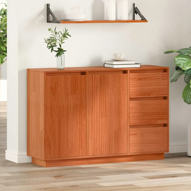 Sideboard With Drawer Brown 111 X 34 X 75 Cm Solid Pine Wood Vidaxl