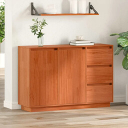 Sideboard With Drawer Brown 111 X 34 X 75 Cm Solid Pine Wood Vidaxl