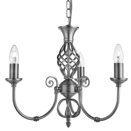 3 Lights Satin Silver Iron Ceiling Fitting Pendant With Ornate Twisted