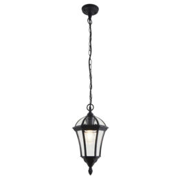Ip44 Outdoor Hanging Pendant Porch Light Traditional Black & Glass