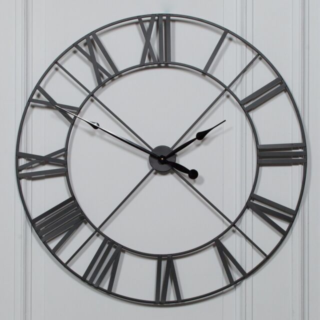 Extra Large 110cm Black Metal Roman Numeral Wall Clock Vintage Limited